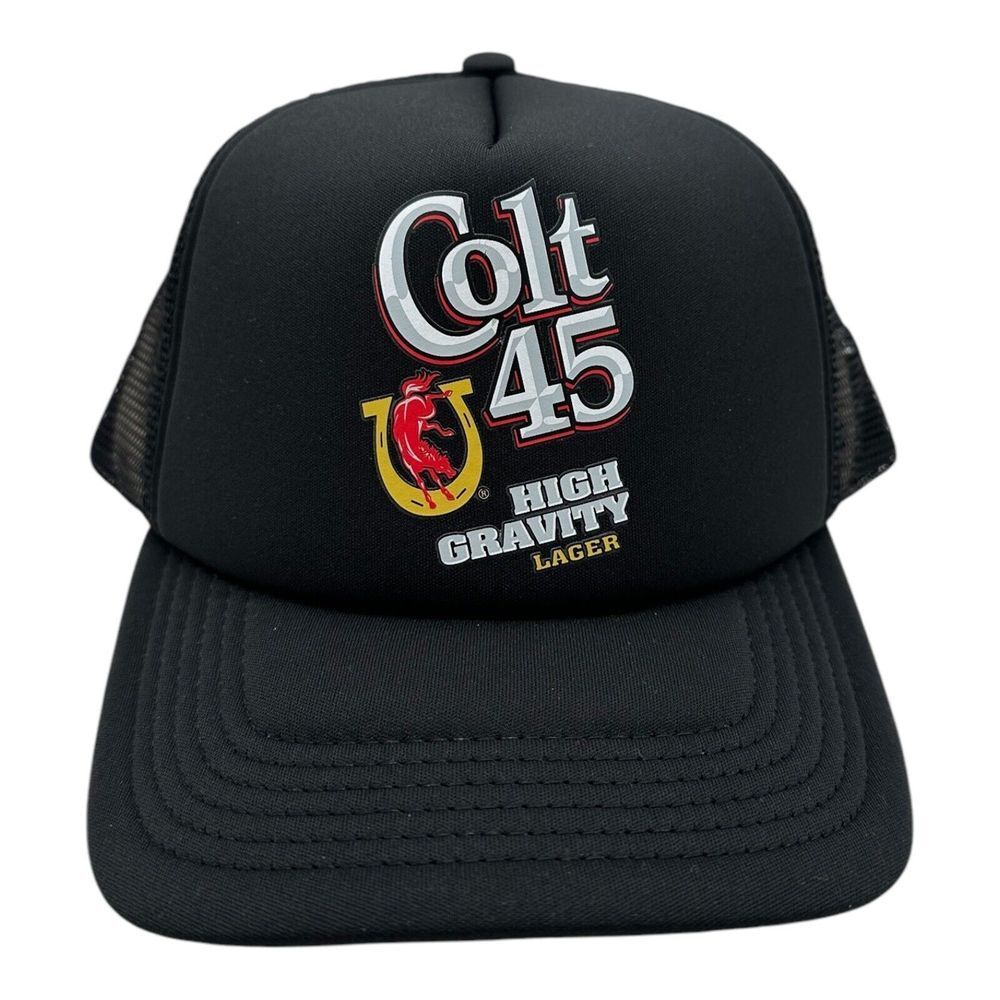 Colt 45 High Gravity Lager Snapback Hat Cap Black Trucker Foam Mesh Malt Liquor